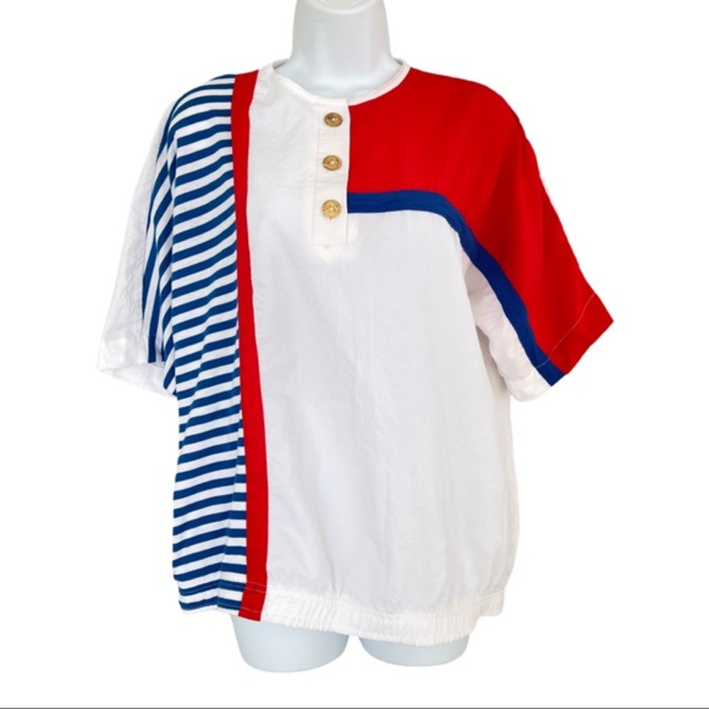 vintage 80s parachute top red white blue L